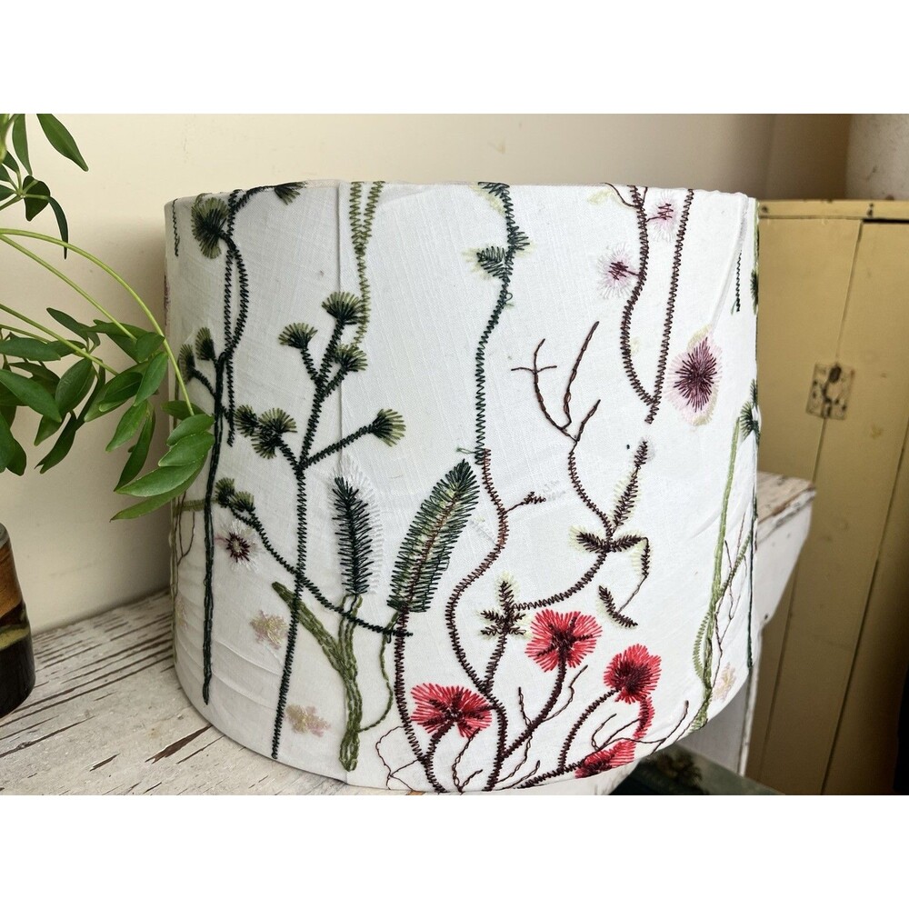 White Botanical Toile Mesh Floral Lamp Shade Application Hand Applied 13”x15” - Picture 10 of 10